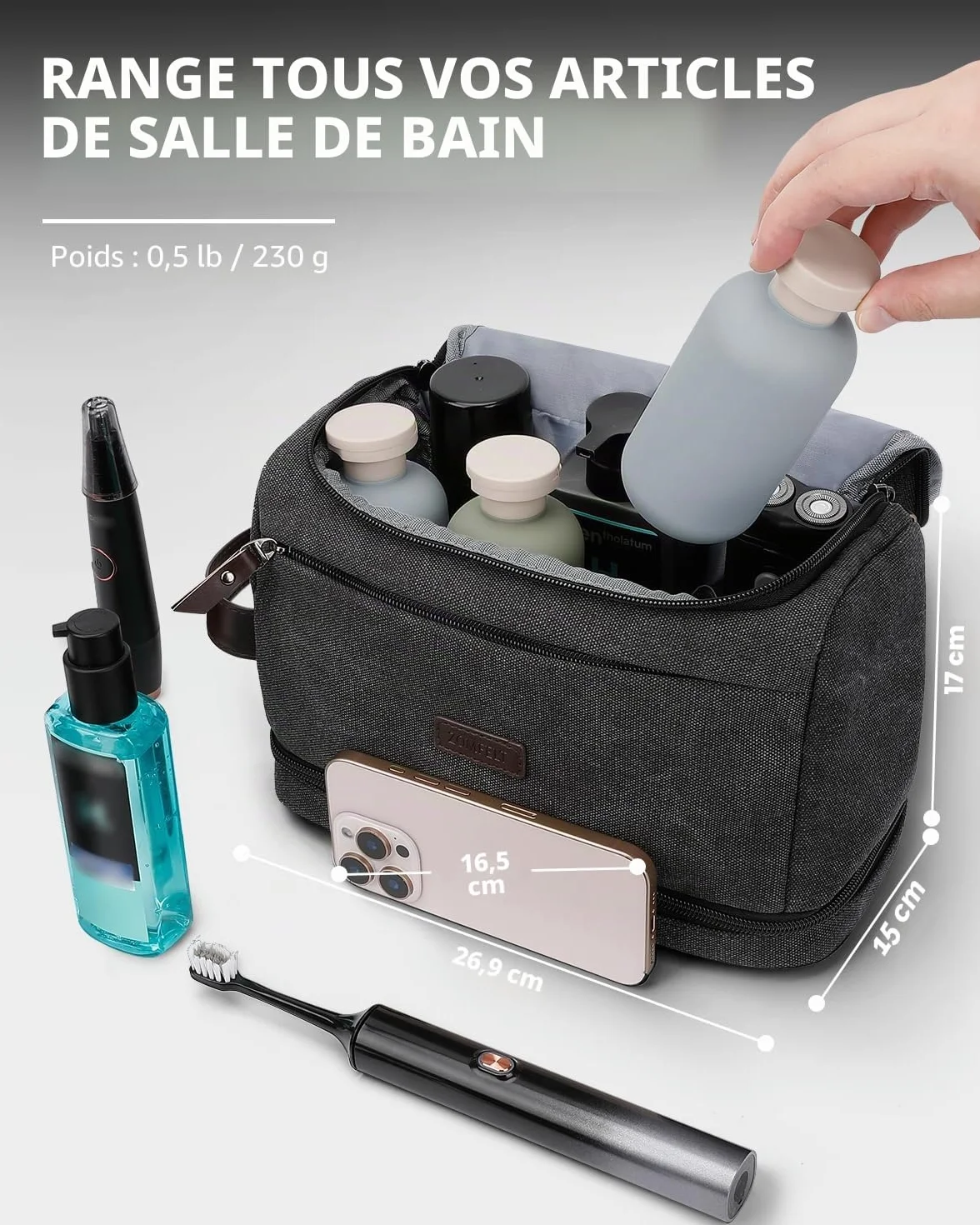 ZOMFELT Trousse de Toilette Homme Double Couche Toile Imperméable Grande Capacité Suspendue Noir