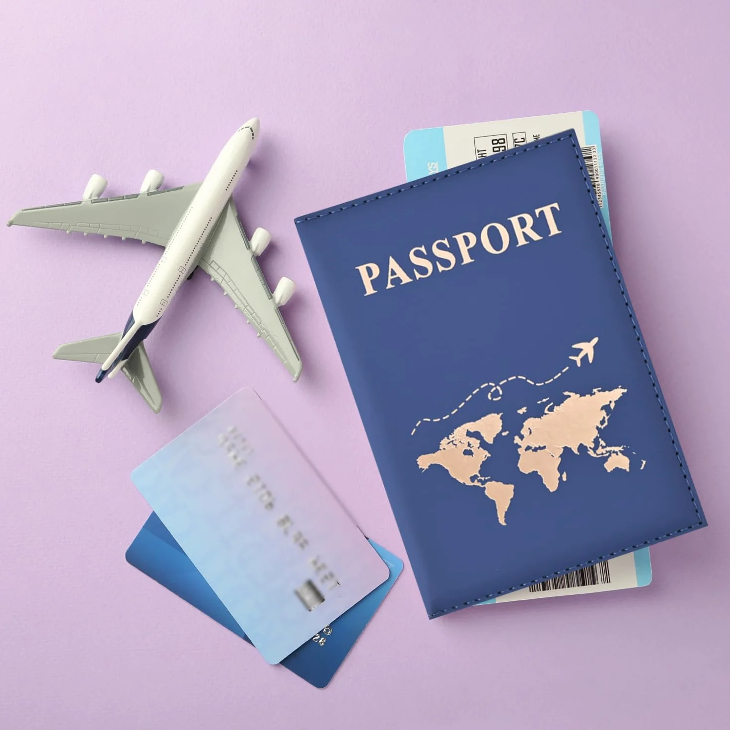 Étui pour Passeport en Cuir synthétique Bleu foncé, Portefeuille de Voyage