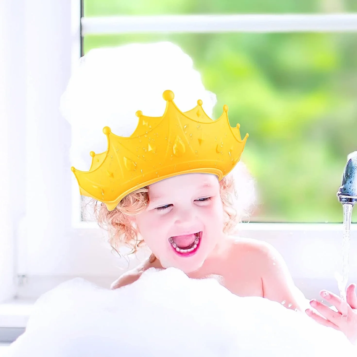 LATRAT Bonnet de bain réglable pour enfants avec protection des yeux et des oreilles, jaune