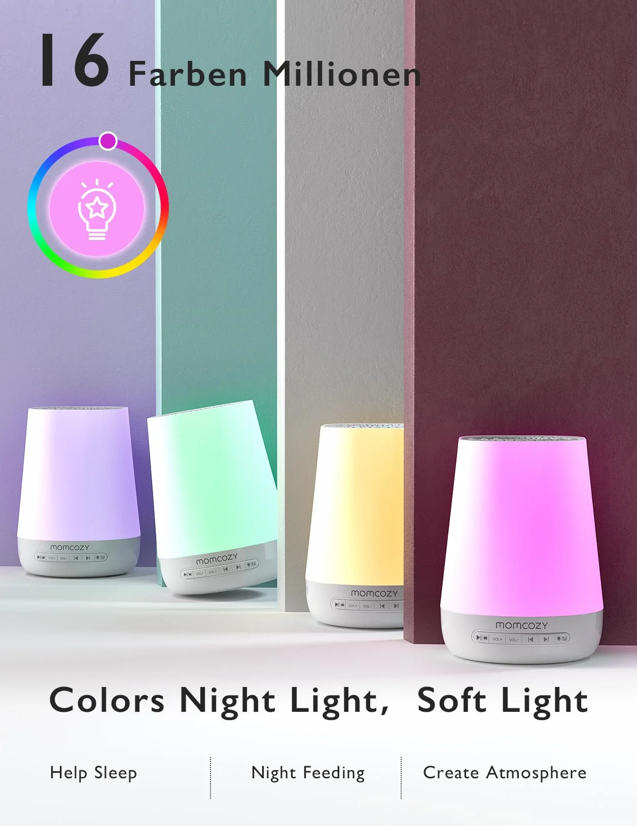 Momcozy Machine à bruit blanc avec 34 bruits apaisants, lampe pour bébé et adultes, contrôle APP