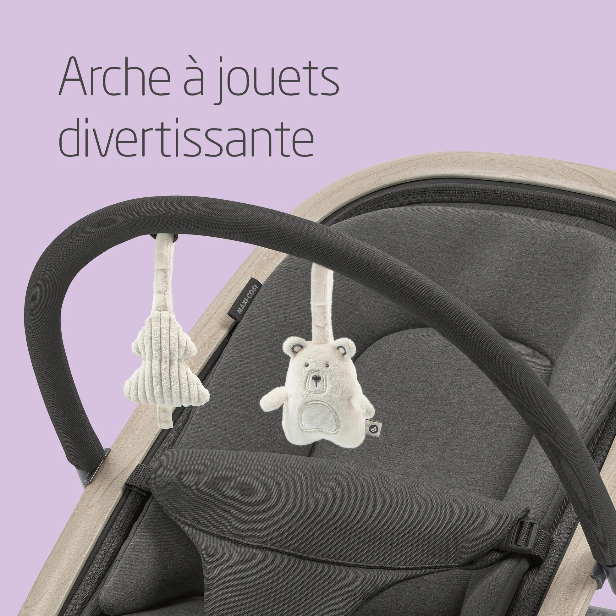 Maxi-Cosi Kori Chaise Transat Bébé 2-en-1 avec Arche à Jouets, 0-2 Ans, jusqu'à 15 kg, Baby Bouncer, 3 Positions d'Inclinaison, Léger & Compact, Harnais Facile à Installer, Eco Care, Beyond Graphite