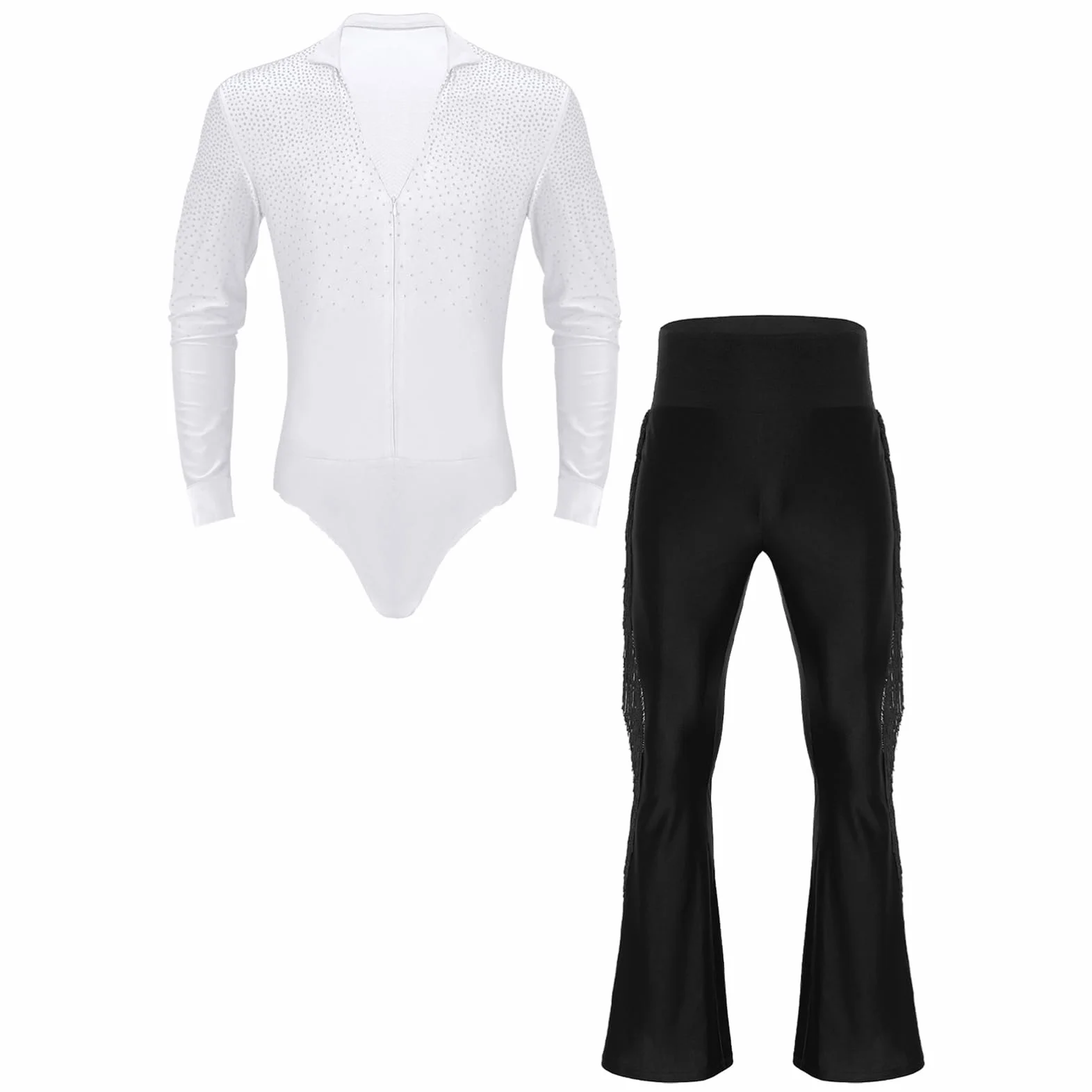 CHICTRY Justaucorps de Danse Latine Pantalon à Franges Homme Salsa Chacha