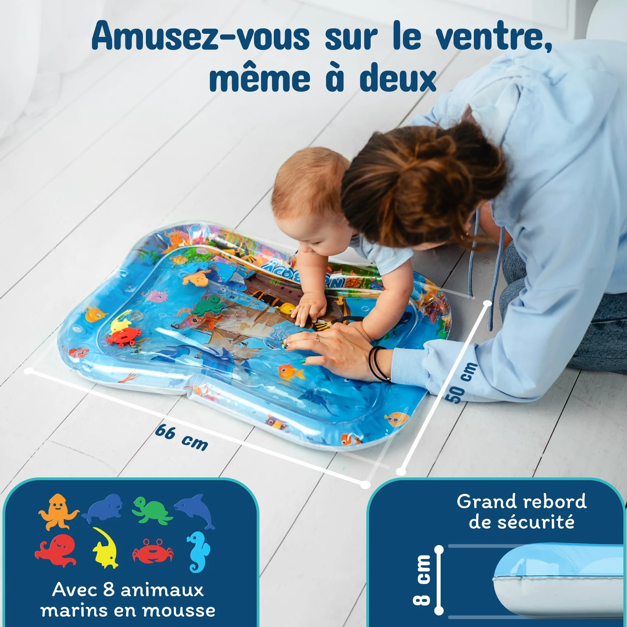 NouBaby Tapis Eau Bebe Eveil Sensoriel Tummy Time XXL 0-6 Mois Cadeau Bebe