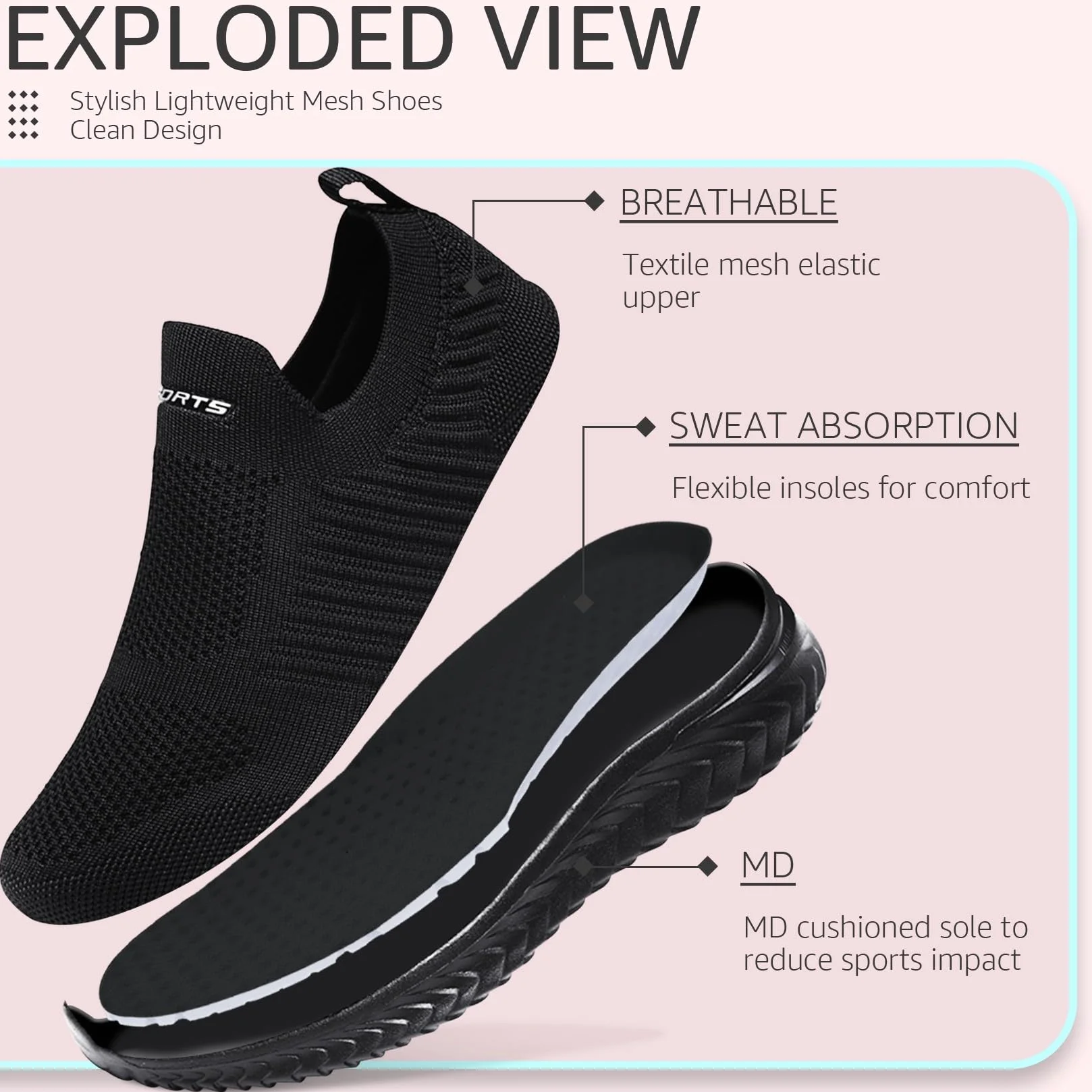 Chaussure de Running Fitness Légères Slip on pour Femmes
