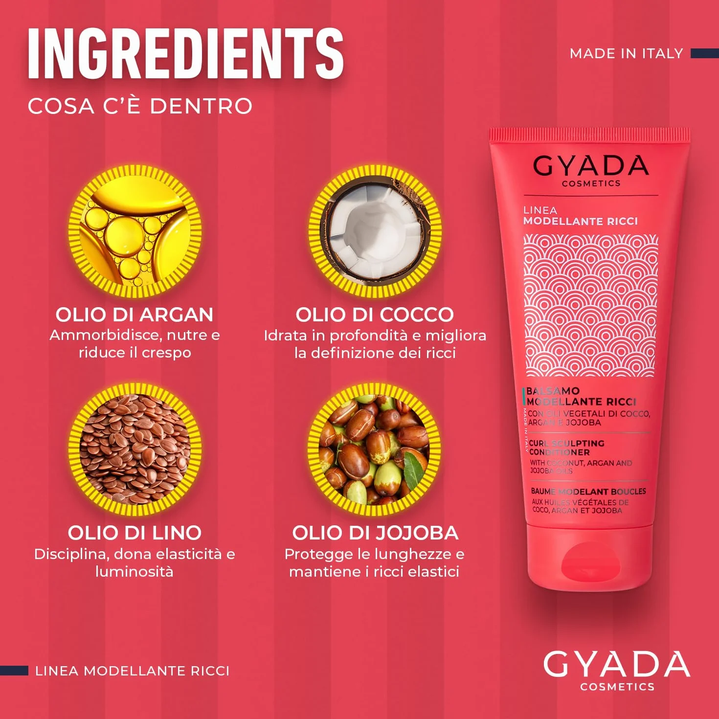 GYADA COSMETICS Après-shampoing modelant cheveux bouclés ondulés anti-frisottis huiles Aloe Vera lin Coco Argan 200 ml