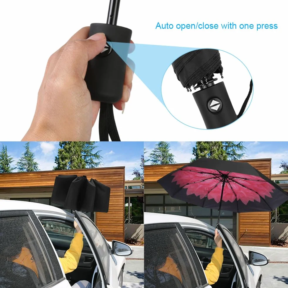 Parapluie de Voyage Anti-Tempête Automatique Compact Coupe-Vent 8 Nervures