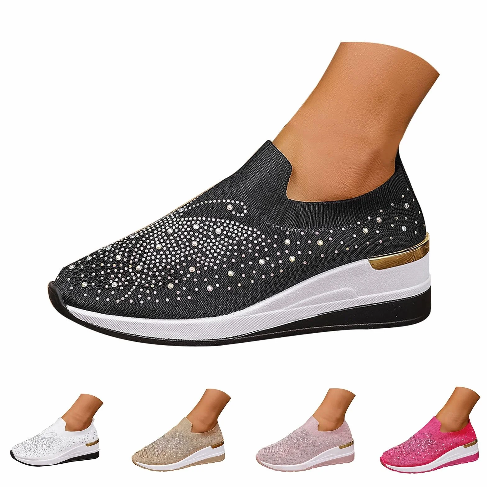 Baskets À Paillettes Tendance Pour Femmes, Chaussures Compensées Plateforme