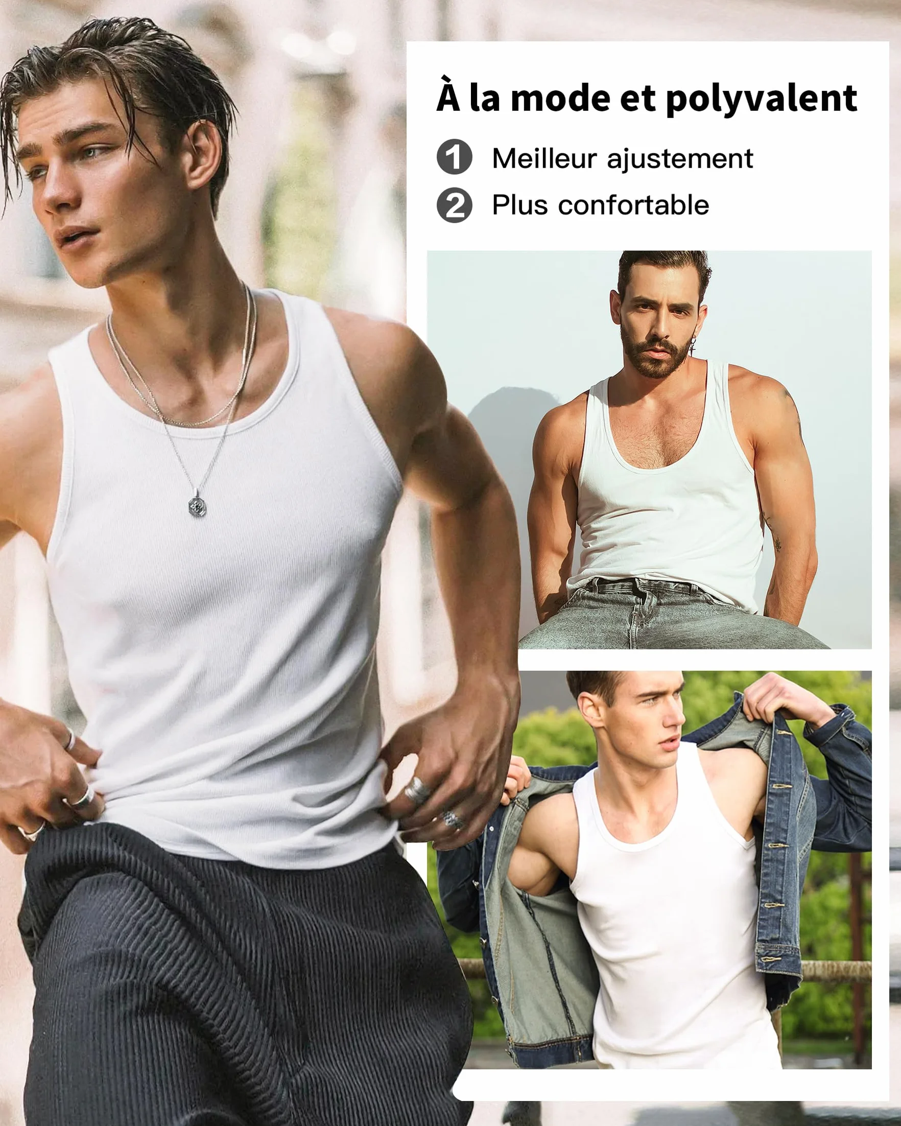Débardeur Homme Lot de 3 - 100% Coton Maillot de Corps