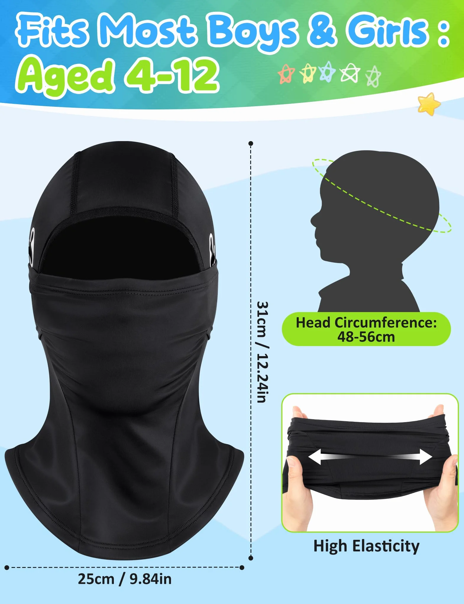 Becellen Cagoule Été Enfants Multifonction Balaclava Soie Glacée Protection UV Tour de Cou Léger Respirant Garçons Filles Running Cyclisme
