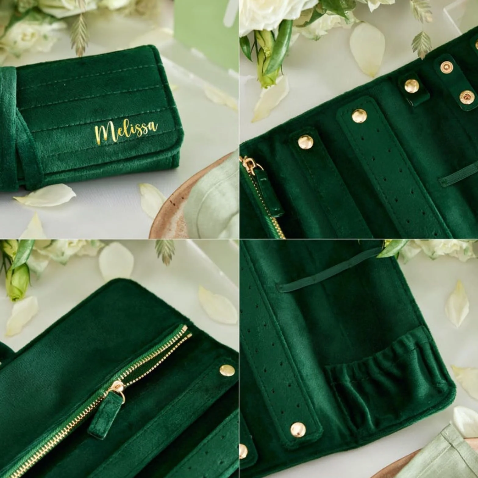 Rouleau à bijoux en velours personnalisé, organisateur de voyage, cadeau pour femme