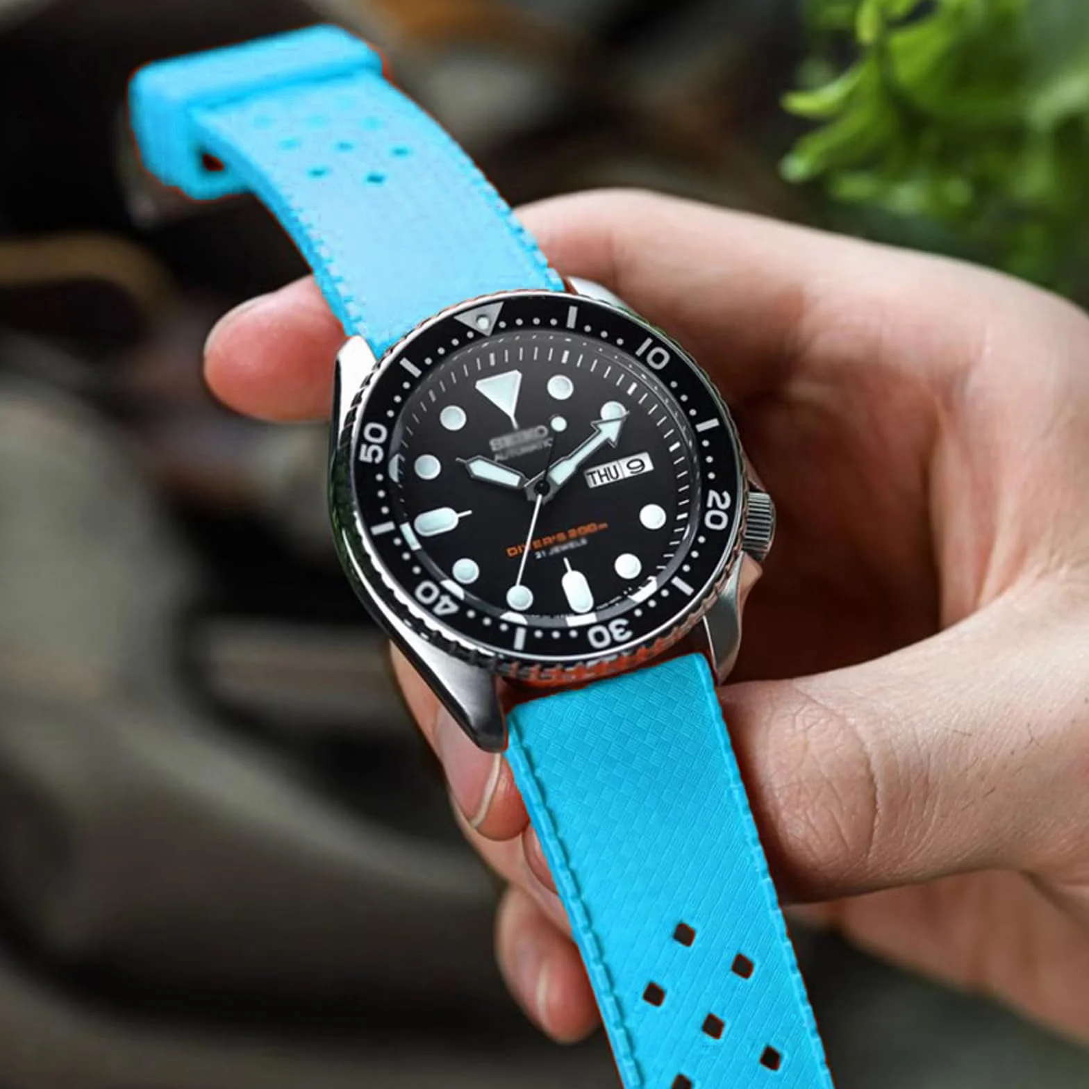 Bracelet de Montre Caoutchouc Fluoré FKM 18-22mm Tropical Style Dégagement Rapide Original Remplacement pour Omega