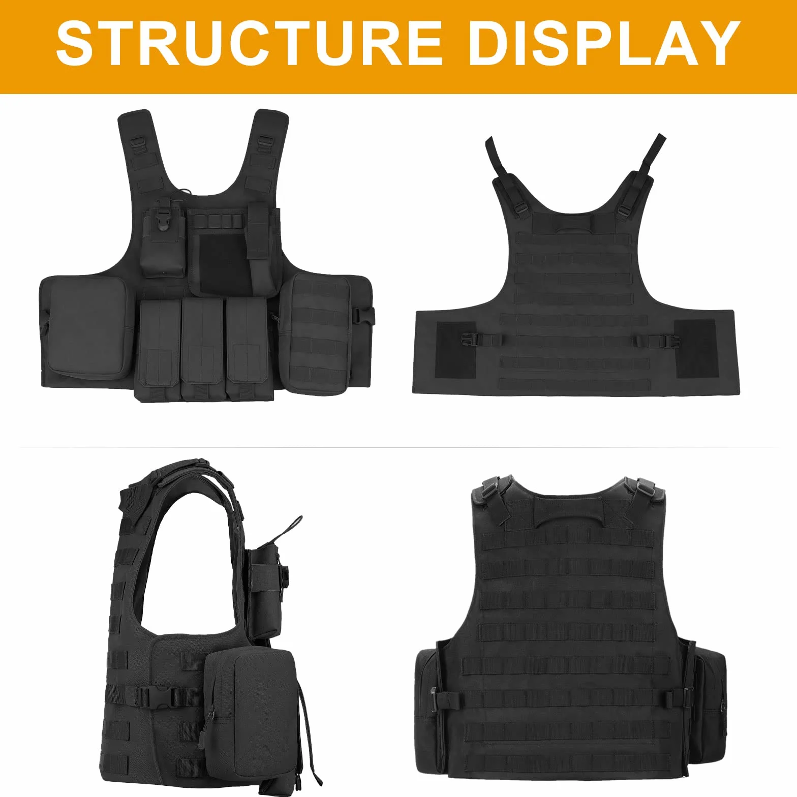 Gilet Tactique Molle Airsoft pour Hommes Femmes Camping Randonnée Chasse