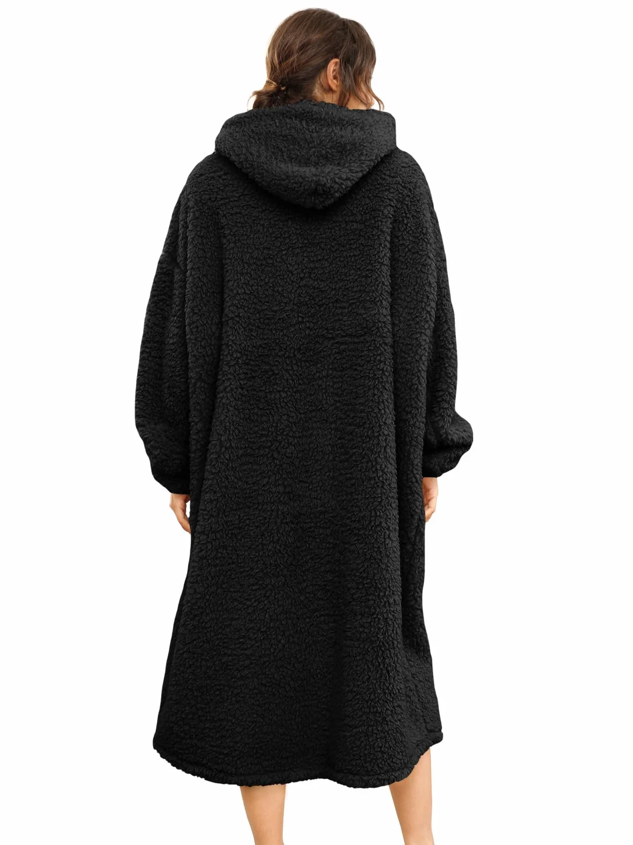 Couverture Sherpa Portable avec Capuche Oversize Noir Taille Unique