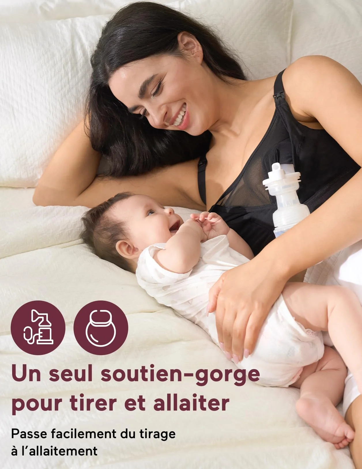 Momcozy Soutien Gorge Allaitement Tire Lait Mains Libres Maille Respirante Grande Taille 95C-115E Brassière 2 en 1