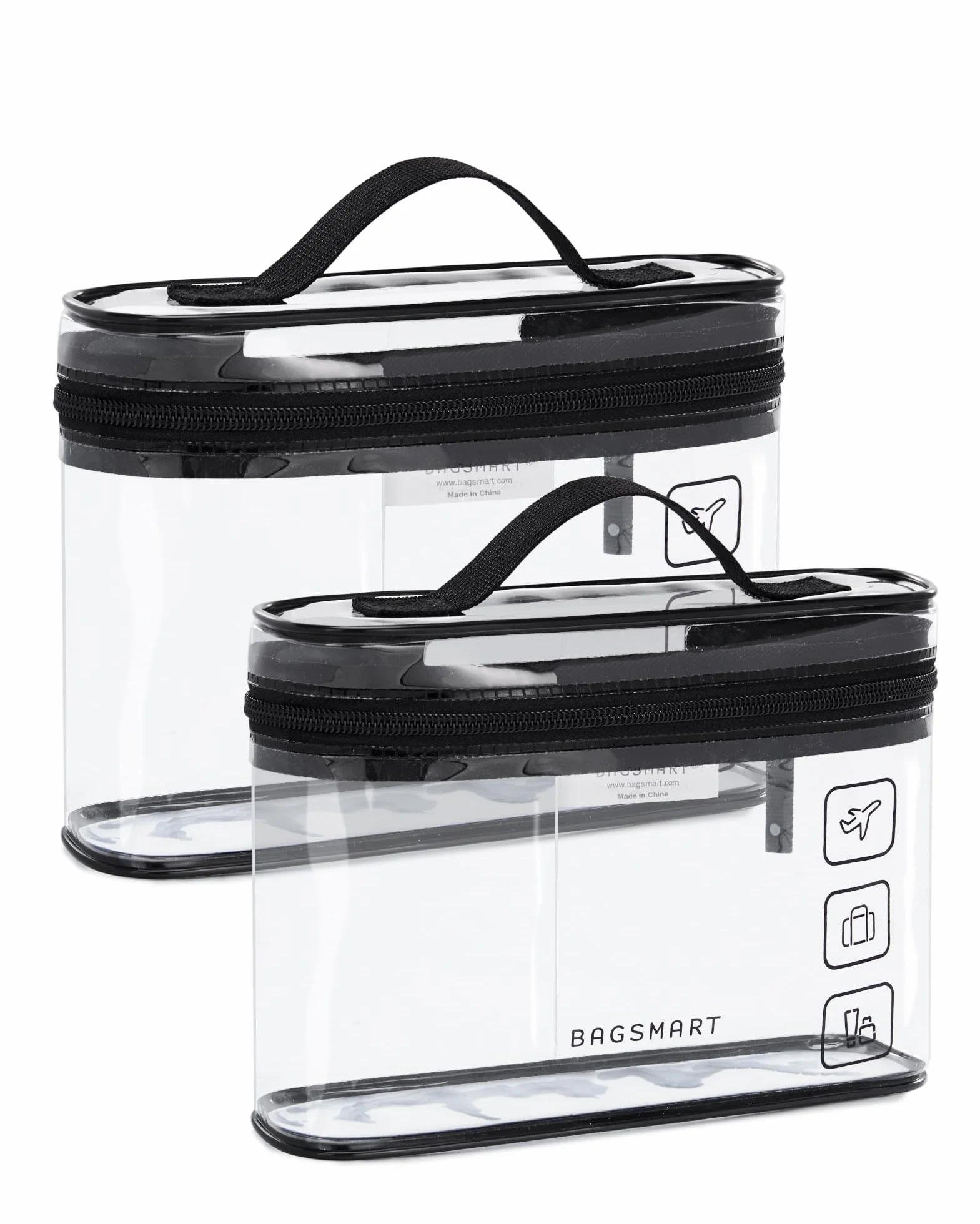 BAGSMART Lot de 2 Trousses de Toilette Transparentes Imperméable TSA Noir 1.6L