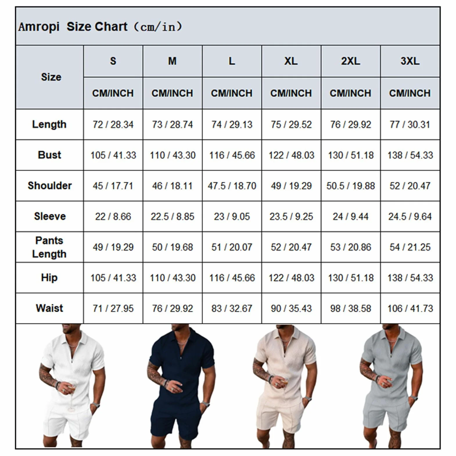 Amropi Homme Survêtement de Sport T-Shirt Manches Courtes Fermeture Éclair Short Ensemble