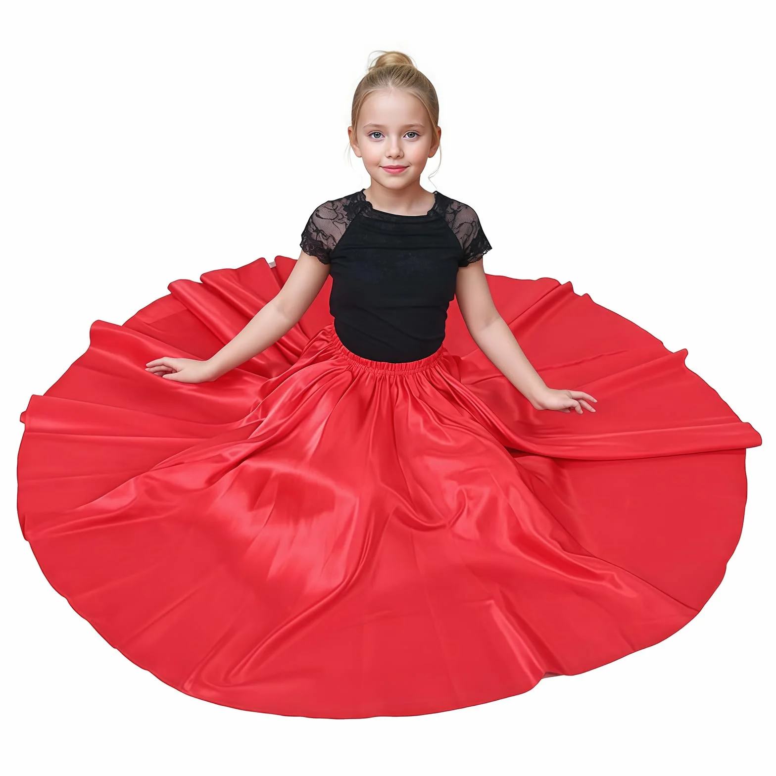Jupe de Danse Orientale pour Fille, Jupe Longue en Satin Brillant pour Danse du Ventre, Flamenco
