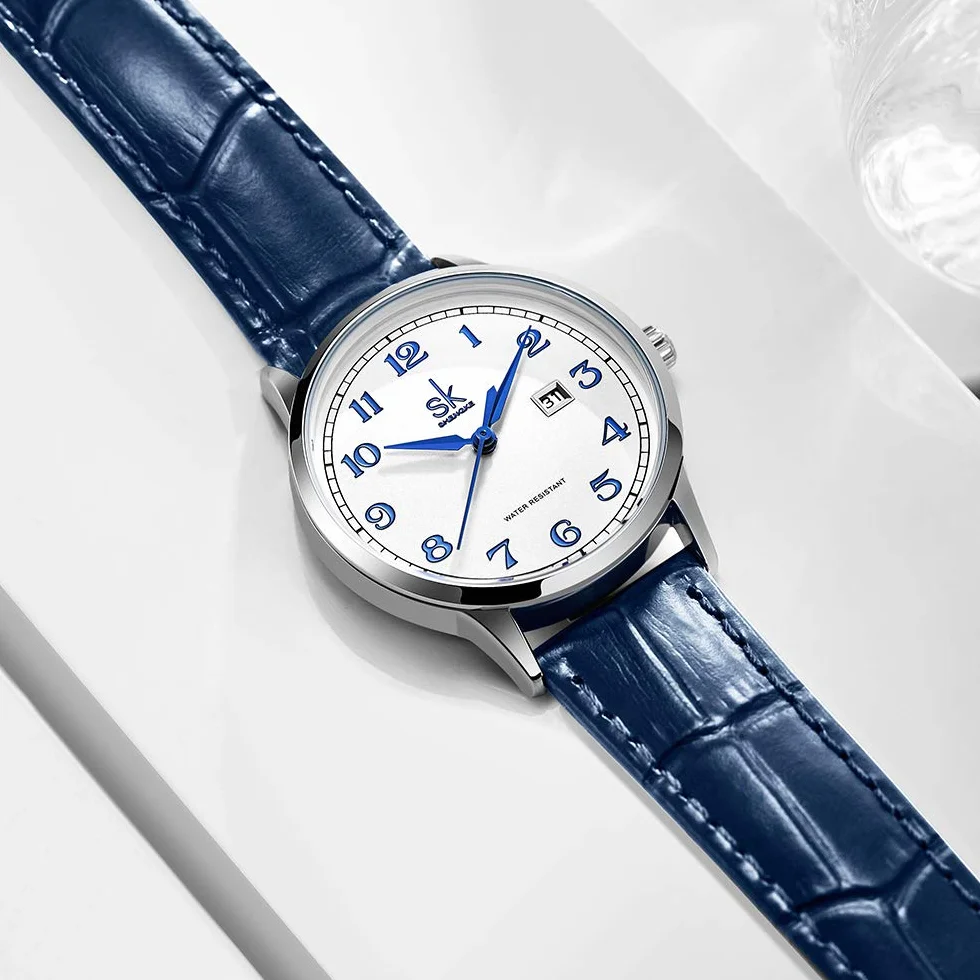 SHENGKE Montres Femme Acier Inoxydable Bracelet Cuir véritable Classique