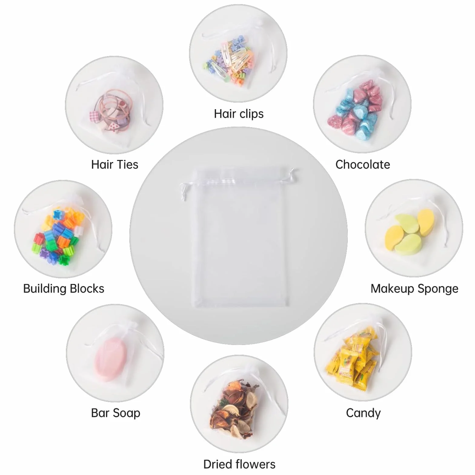 Sachet Organza 100 Pièces 7x9cm Sac Cadeau Mariage Blanc Cordon Satin