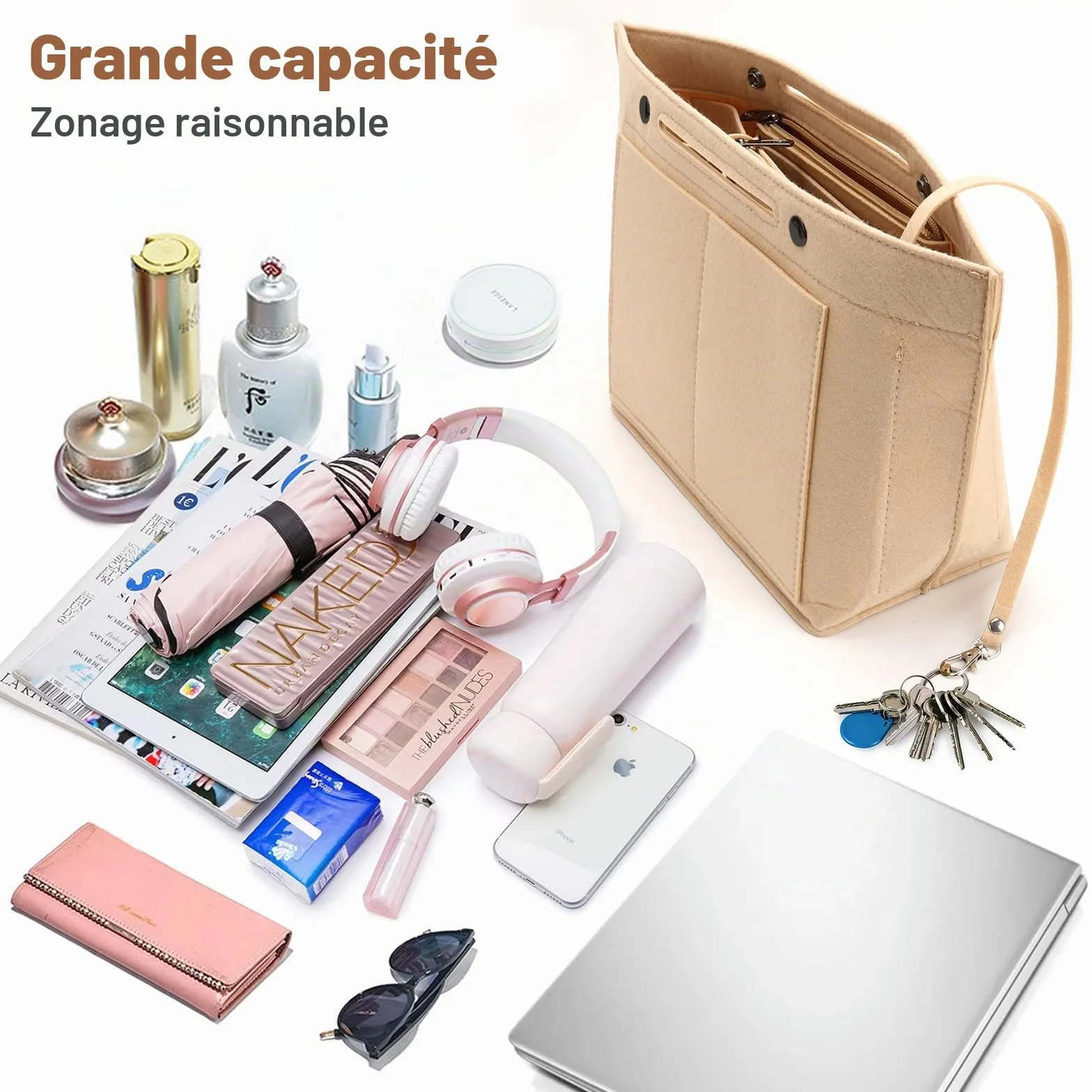 Organiseur de sac Longchamp M, feutre, rangement Le Pliage poches multifonctionnelles grand volume