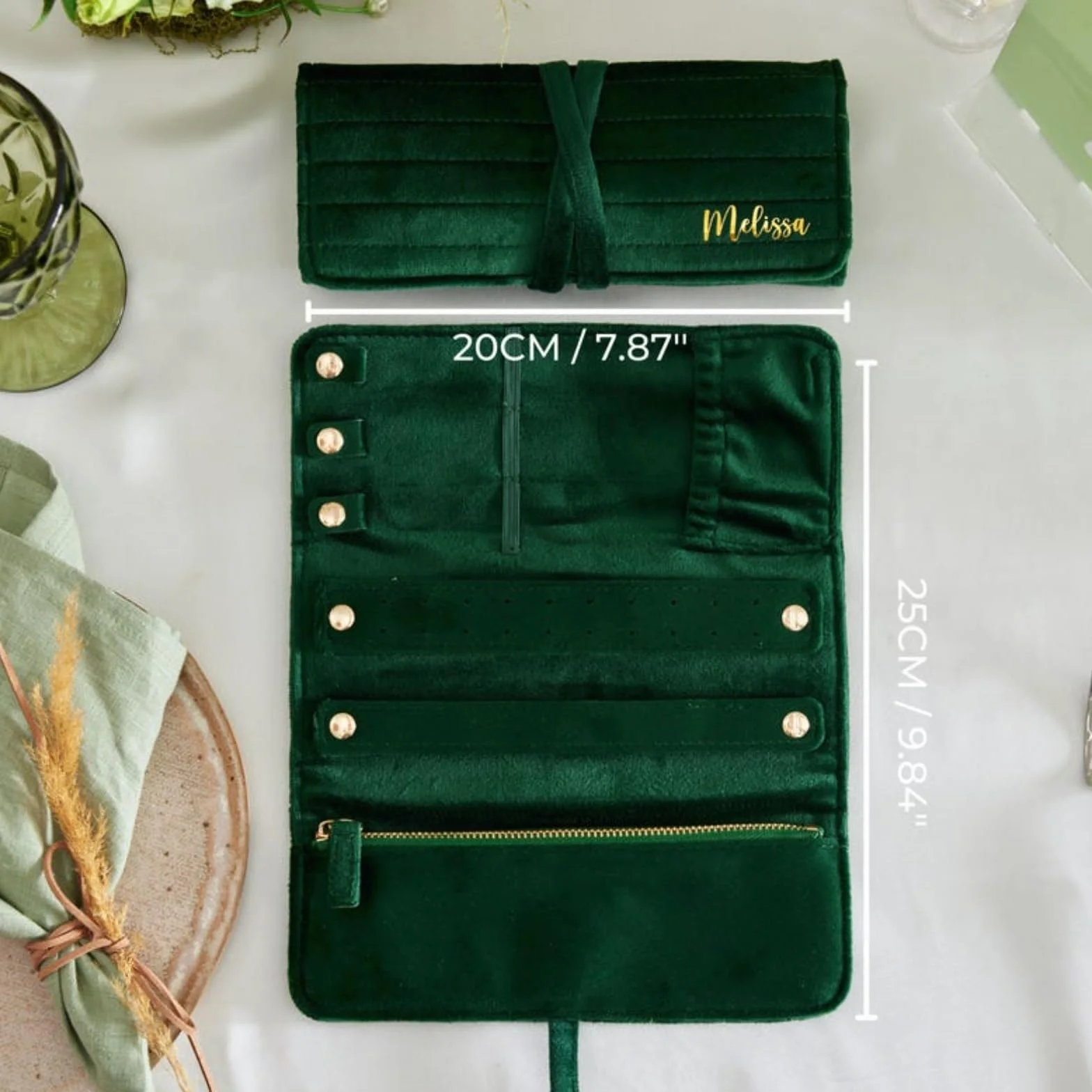 Rouleau à bijoux en velours personnalisé, organisateur de voyage, cadeau pour femme