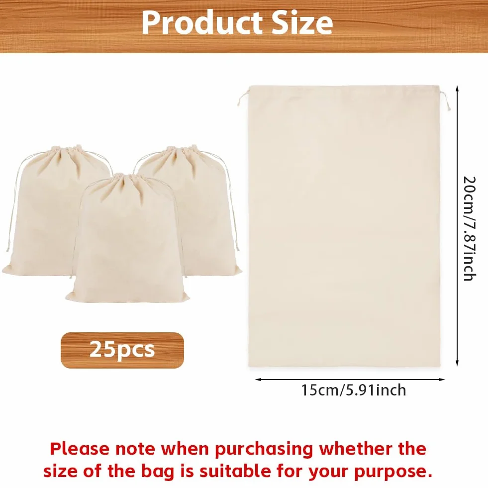 Sachet en Coton Tissu 15x20cm Sac Cordon Cadeau avec Serrage pour Mariage