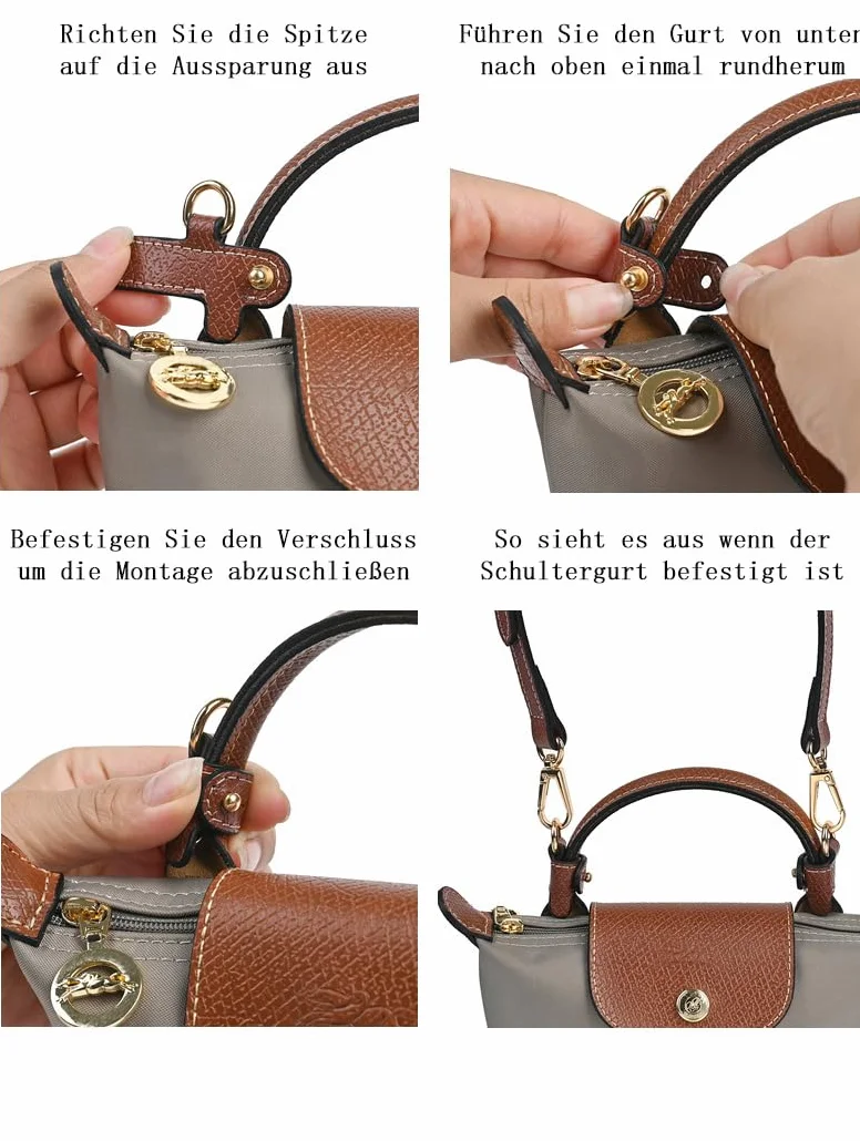 Bandoulière pour Longchamp Sac Femme, Marron, Réglable, Sans Perçage