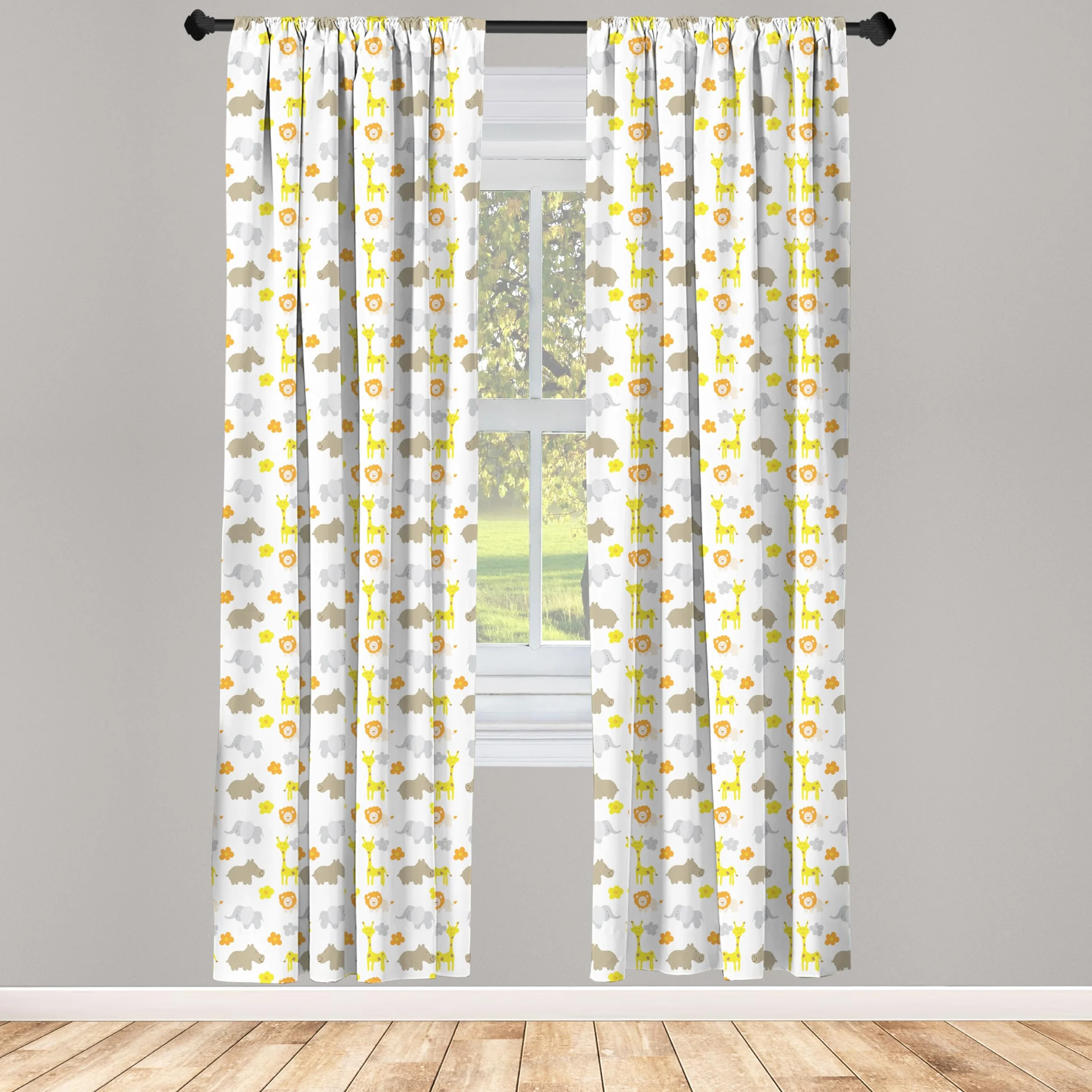 ABAKUHAUS Garderie Ensemble de 2 Panneaux de Rideaux Animaux Jungle bébé 150 cm x 225 cm Multicolore