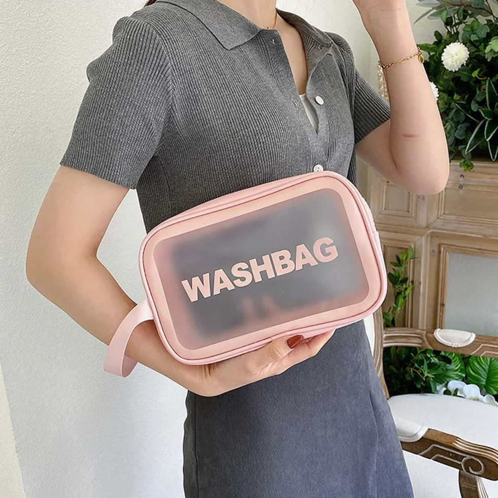 Aucuu Trousse de Toilette Transparente 3PC Set Étanche PVC Imperméable Portable Voyage avec Poignée