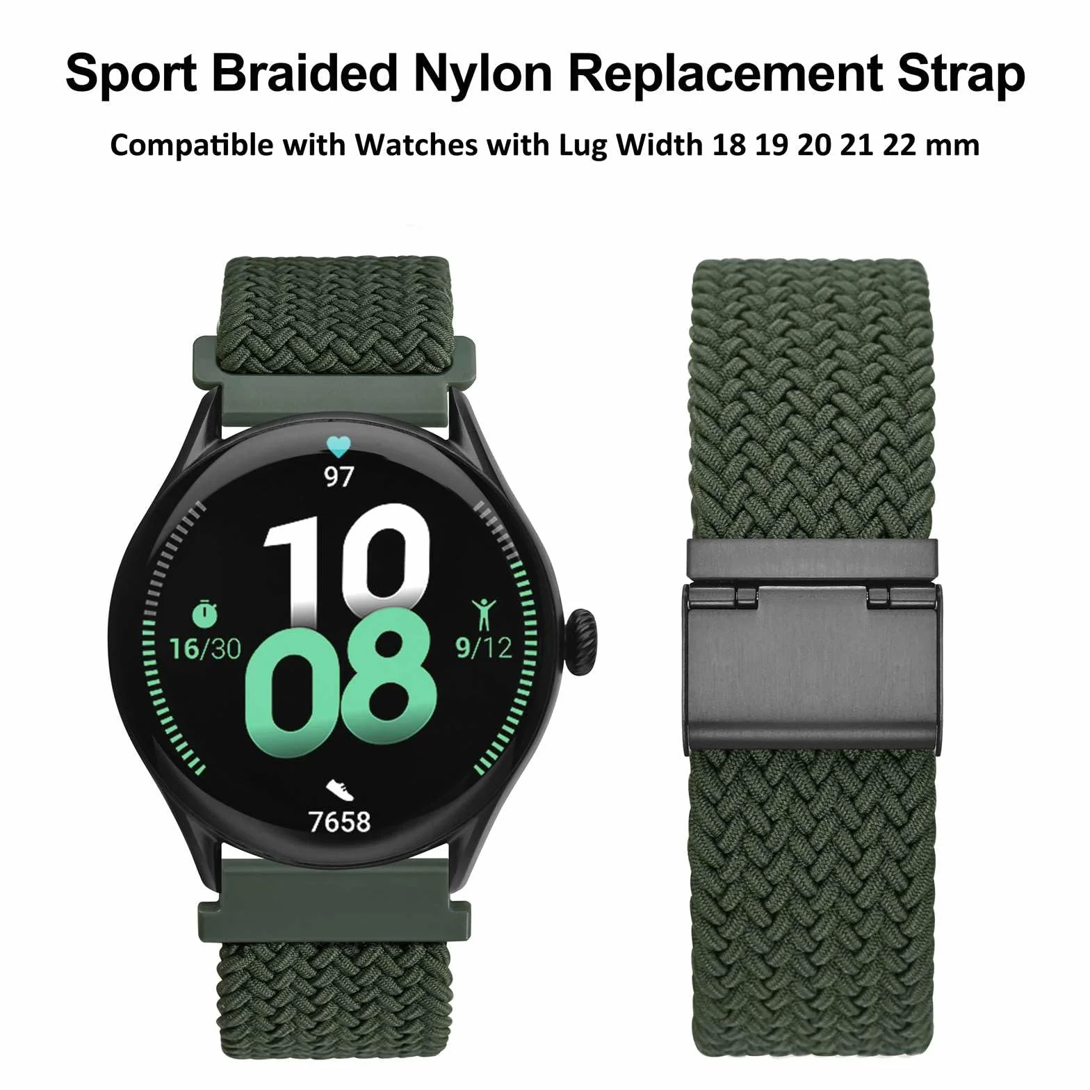 WOCCI Montre Tressée Nylon Homme Femme Boucle Réglable Dégagement Rapide Sangle Sport Tissée 18mm 19mm 20mm 21mm 22mm