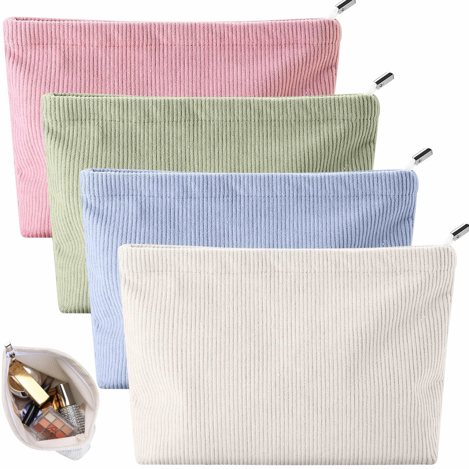 Lot de 4 Petites Trousses de Maquillage Voyage avec Fermeture Éclair, 26 x 19 x 5,5 cm, Rose