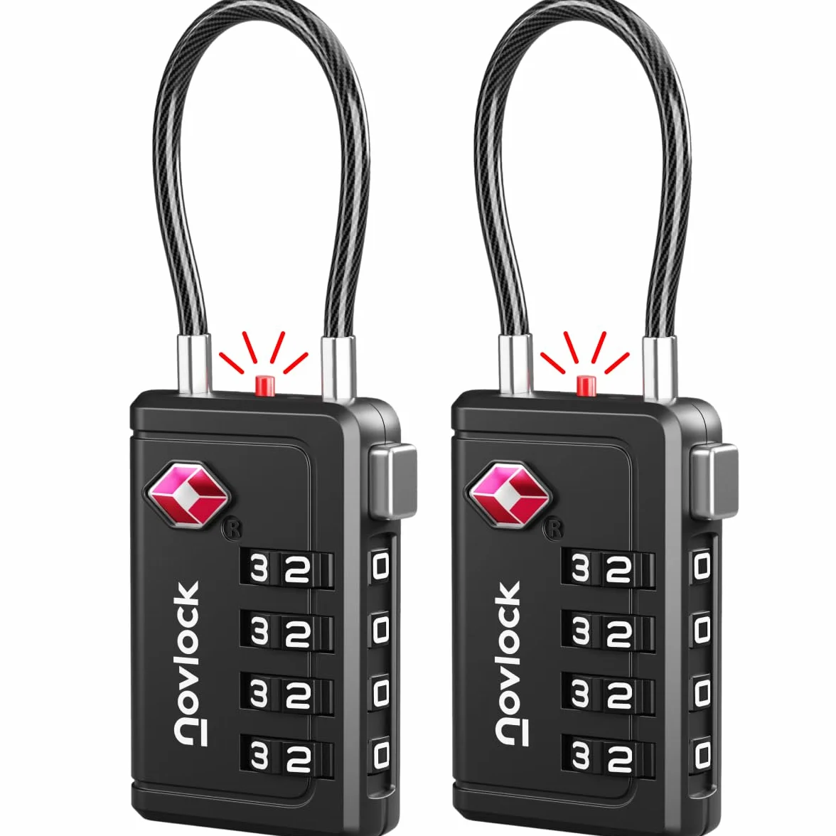Cadenas TSA 4 chiffres Indicateur d'Ouverture Lot de 2 Noir pour Valise Bagage Cabine