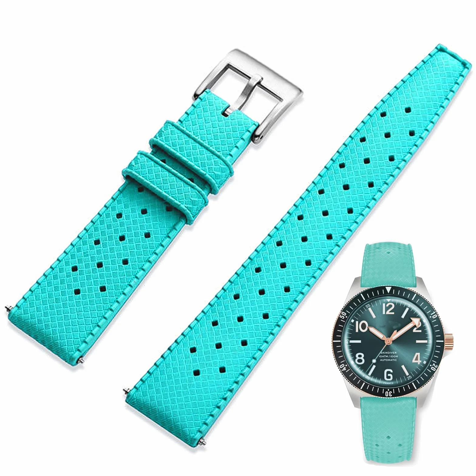 Bracelet de Montre Caoutchouc Fluoré FKM 18-22mm Tropical Style Dégagement Rapide Original Remplacement pour Omega