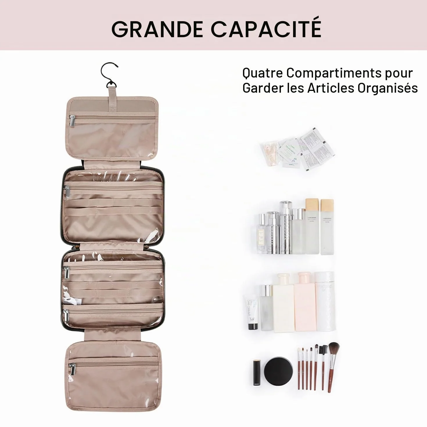 BAGSMART Trousse de Toilette Femme Voyage avec Crochets Suspendre Imperméable Rose Moyen