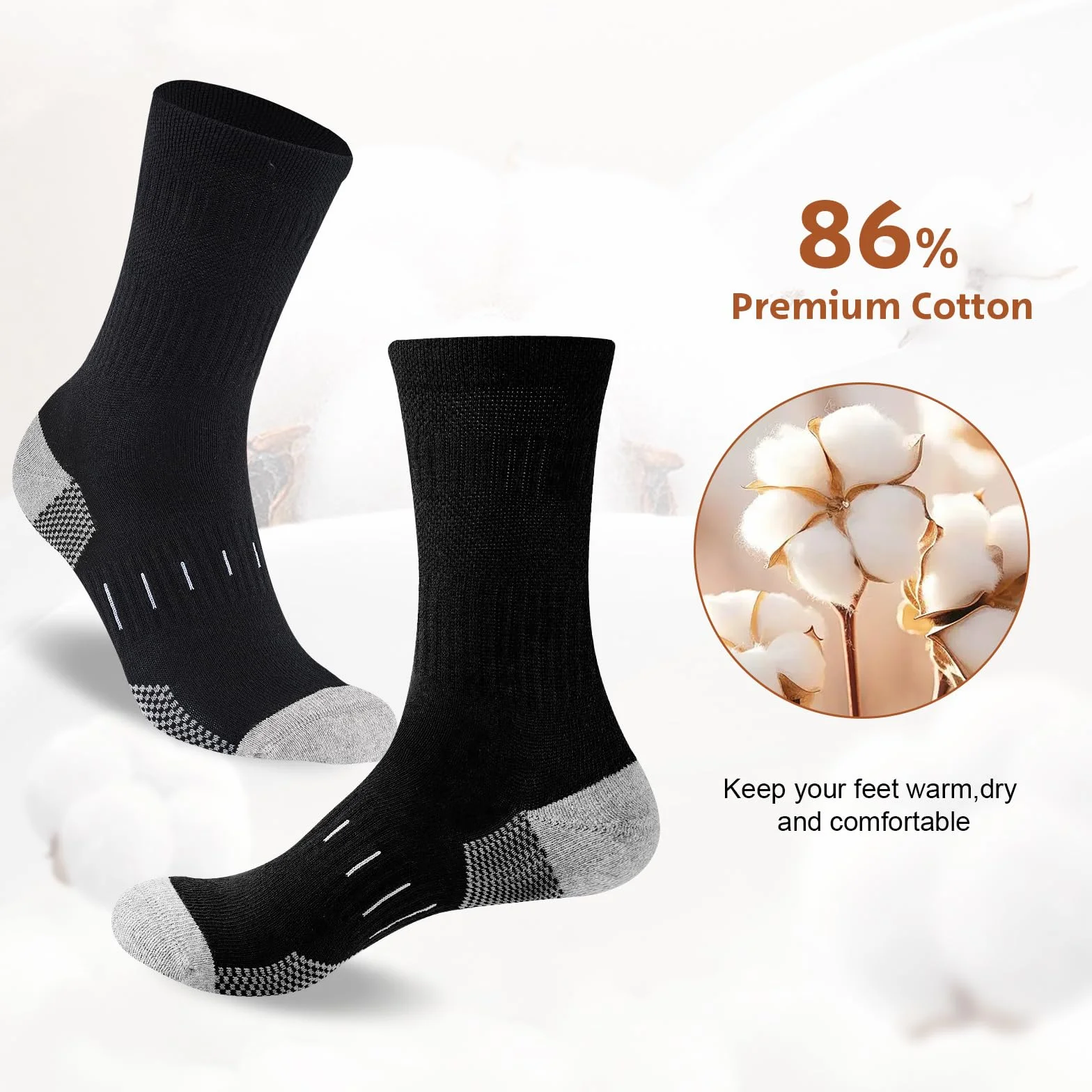 Niorasen Chaussettes Homme 4 Paires Coton Peigné Bout Talon Renforcés Sport Crew Running Randonnée