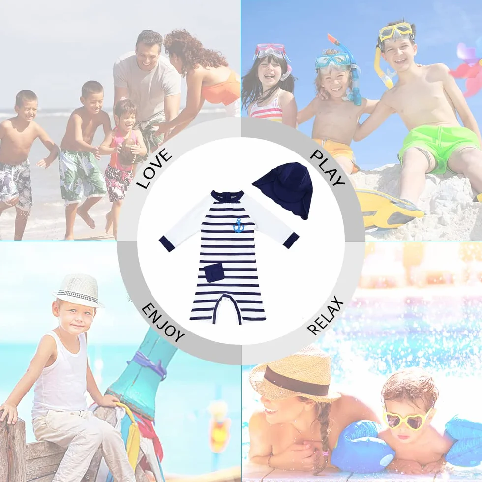 upandfast Maillot de Bain Une pièce bébé garçon UPF 50+ Protection Solaire avec Chapeau