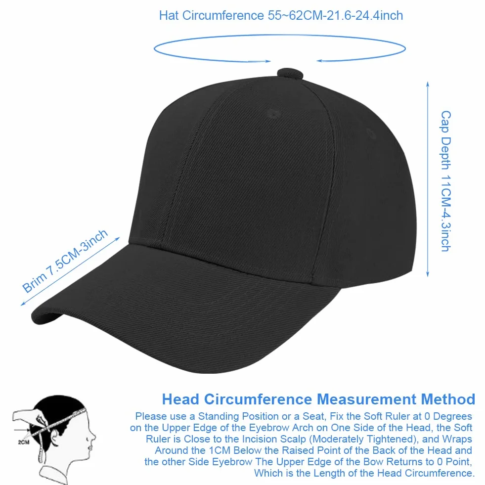 Casquette de Baseball Coton Anti-Soleil Homme Femme Unisexe Réglable 55-65cm Noir