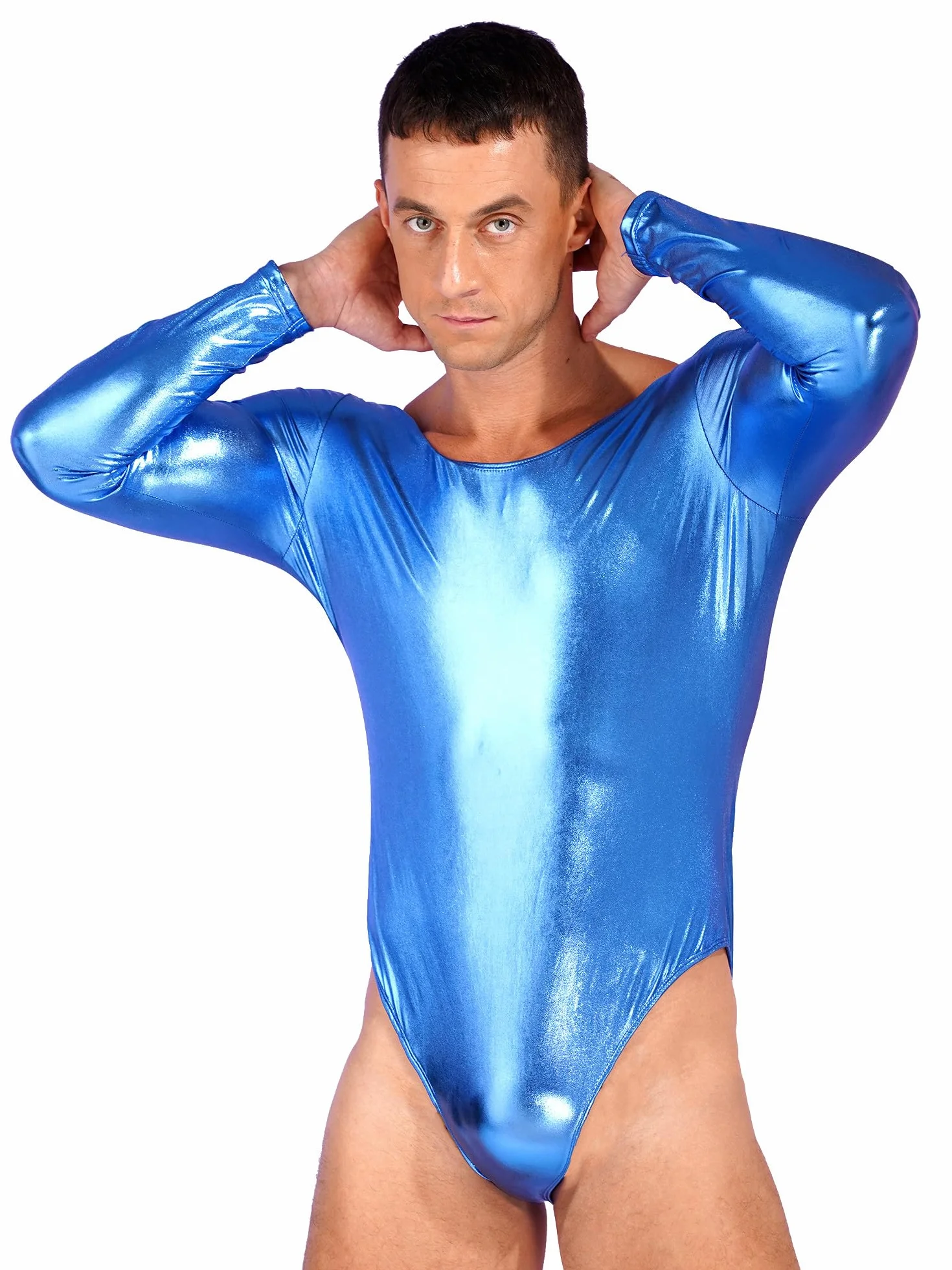 Alvivi Homme Combinaison à Manches Longues Similicuir Brillant Justaucorps Danse Gymnastique Clubwear L-3XL
