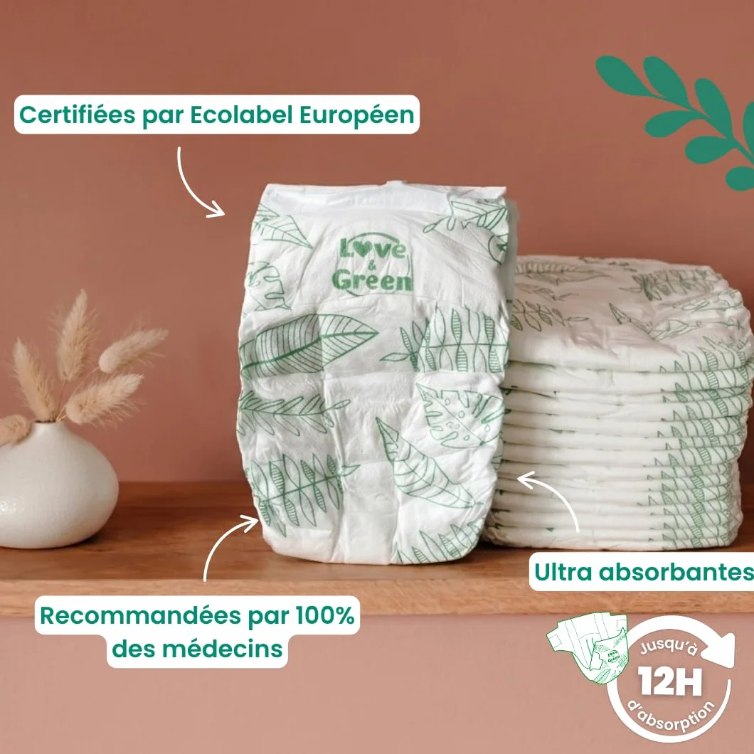 Love & Green Couches Bébé Taille 6 (15+ kg) 34 couches Absorbante anti-fuites