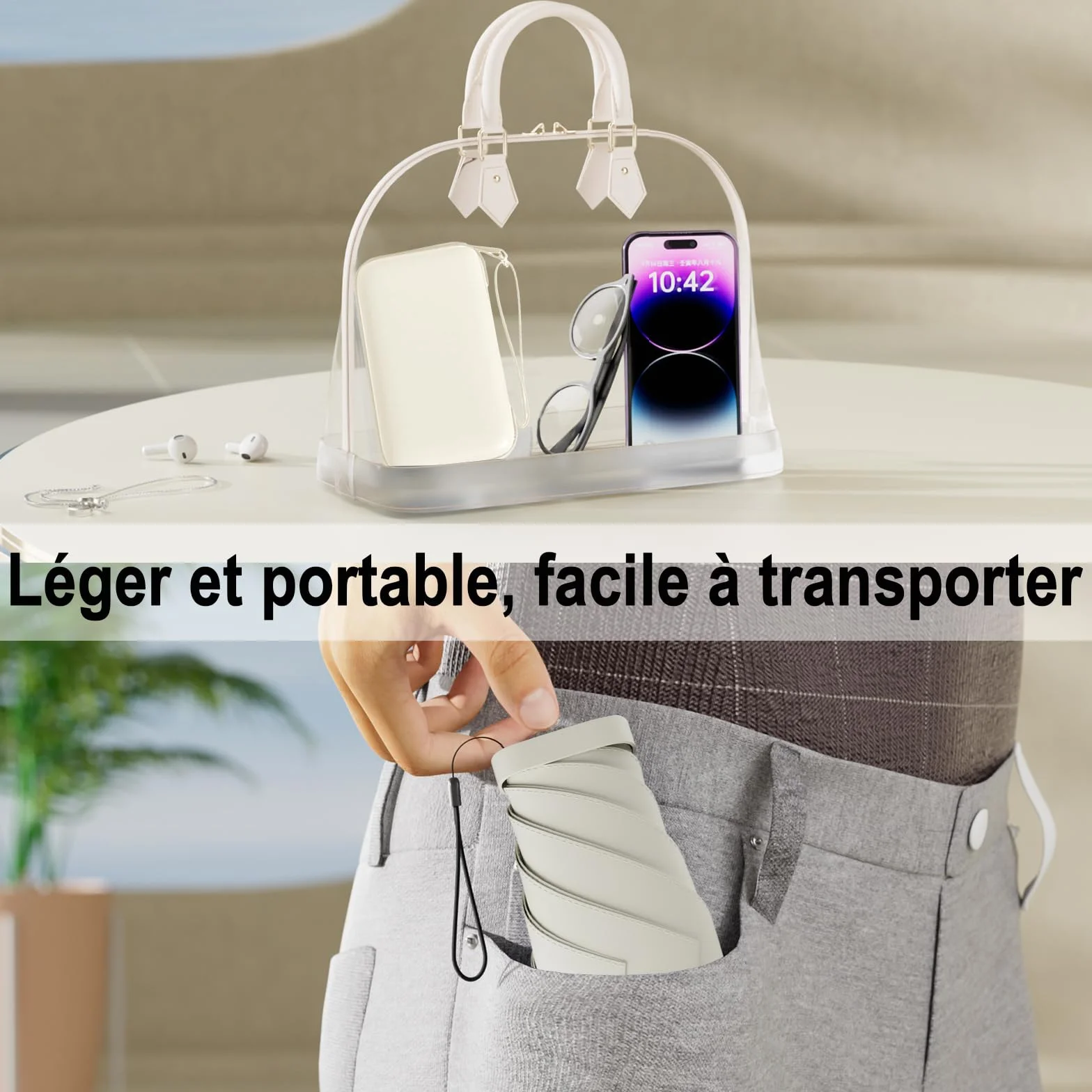 MINI Coupe Parapluie pliant de voyage anti-vent portefeuille en tissu écologique