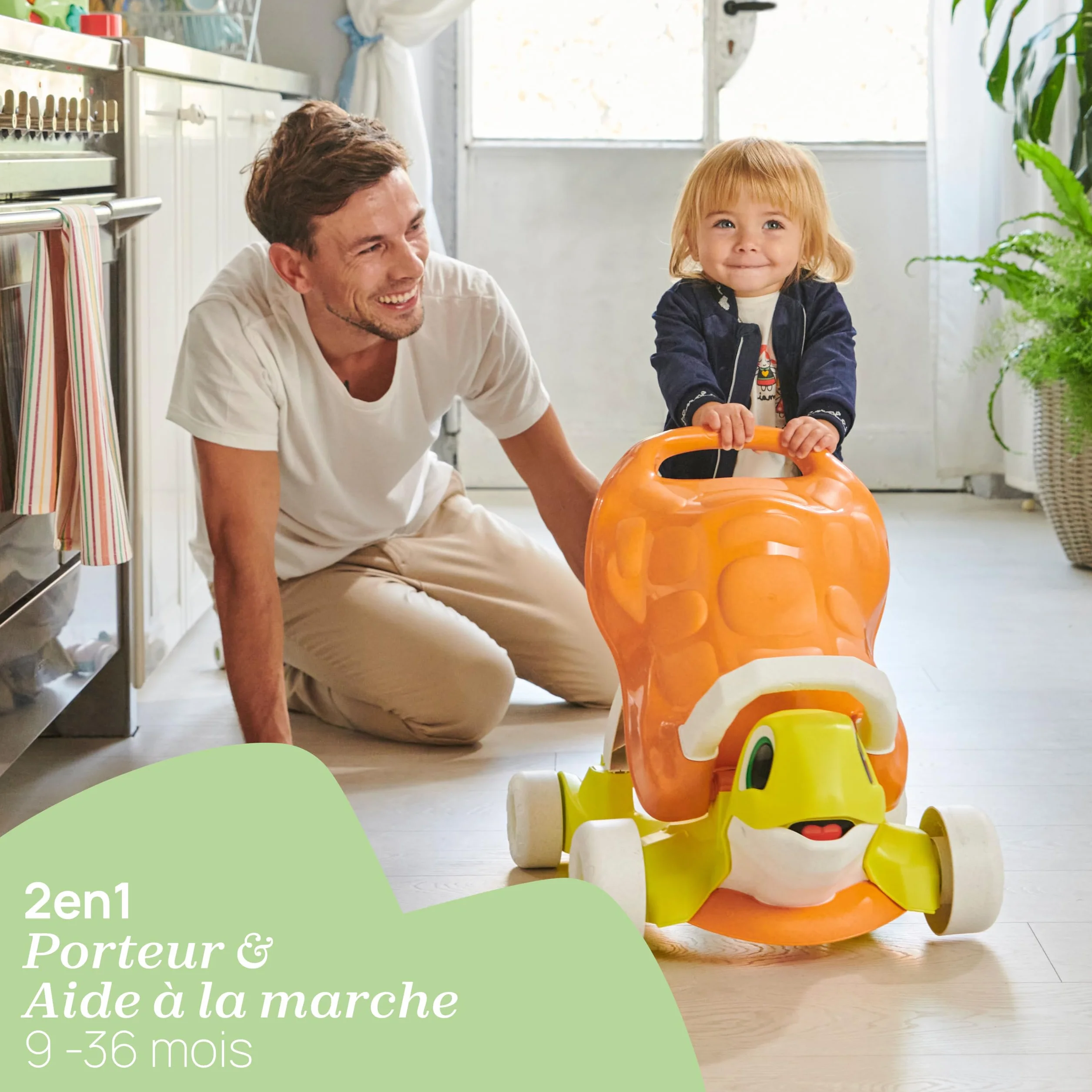 Chicco Tortue Aide à la Marche 2en1 Eco + Trotteur Porteur Plastique Recyclé Fabriqué Italie 9-36 Mois