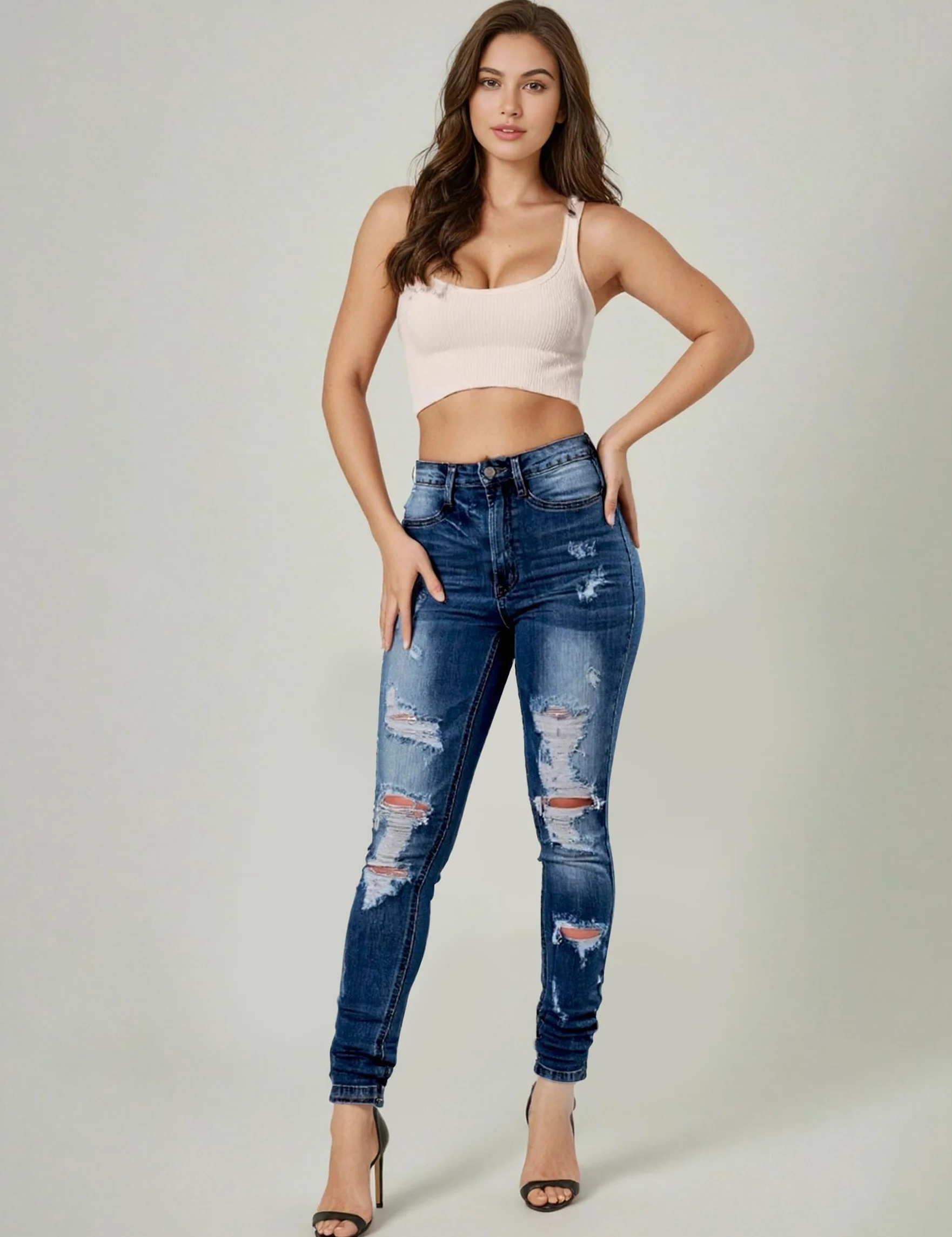 Fengbay Jean Skinny Femme, Taille Haute Extensible Mode Slim Pantalon Stretch Jeans Déchirés Slim Fit Denim Pants