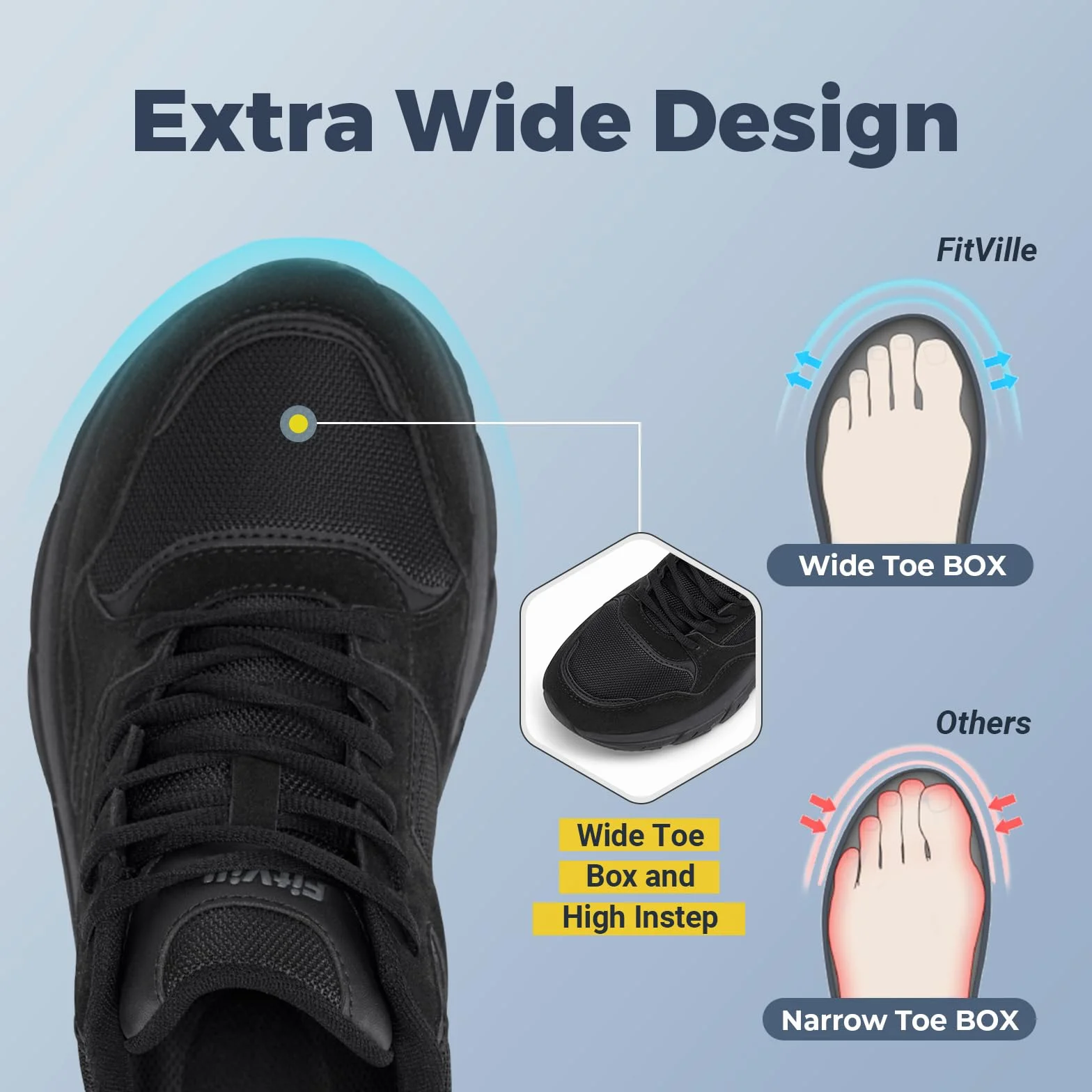 FitVille Chaussures Sport Homme Extra Large Baskets Running Confort Chaussure de March Respirant Course Jogging