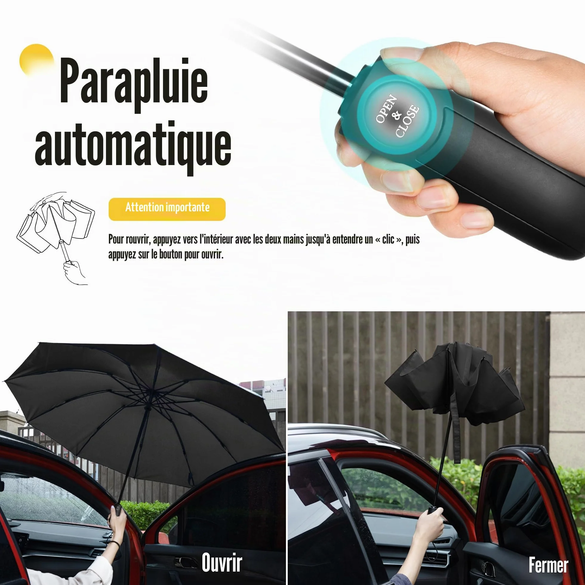 Parapluie Pliant inversé Compact Automatique Coupe-Vent Homme 210T 10 Sections