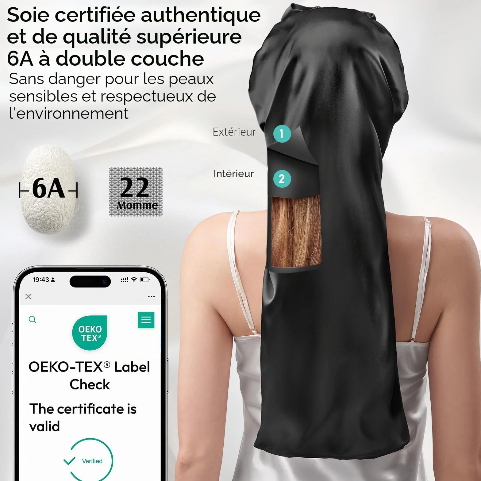 Umisleep Bonnet de Nuit Soie de mûrier 22 Momme Double Face pour Cheveux volumineux