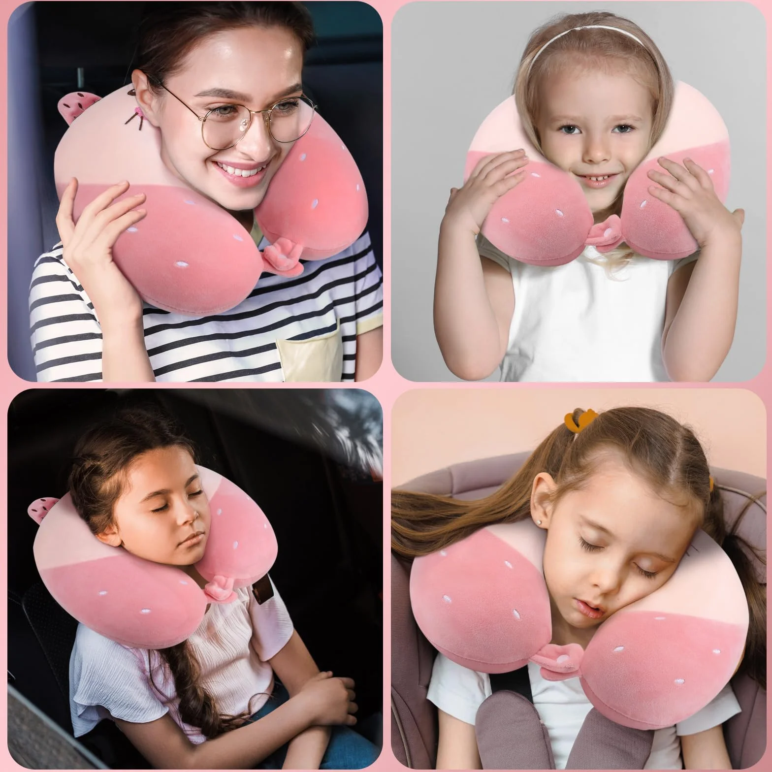 Oreiller de Voyage Enfants Mousse à Mémoire Souple avec Zips Dessin Animé Confortable pour Avion Voiture Camping