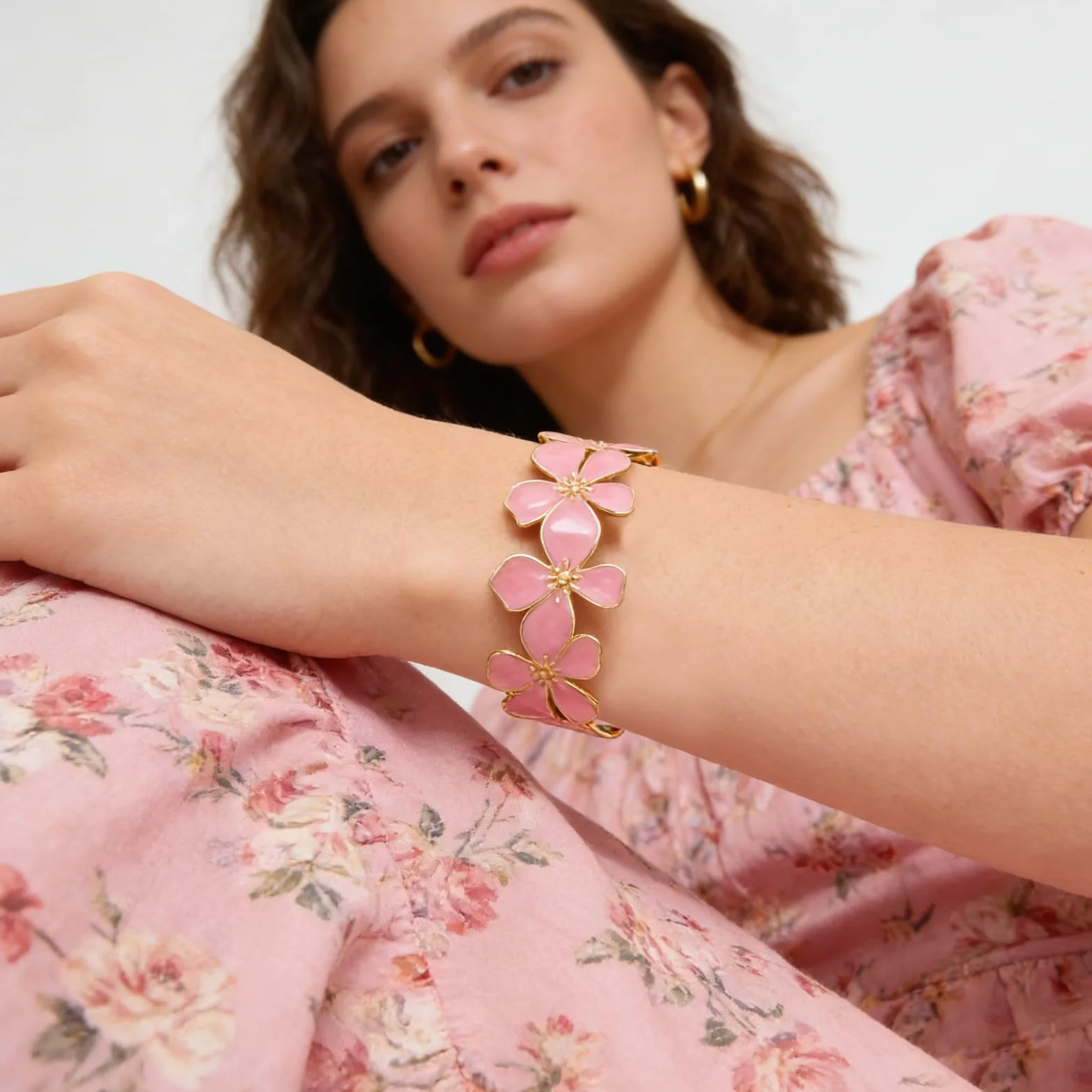 Bracelet Fleurs Femme Dorées, Acier Inoxydable Parure Bijoux Ouvert