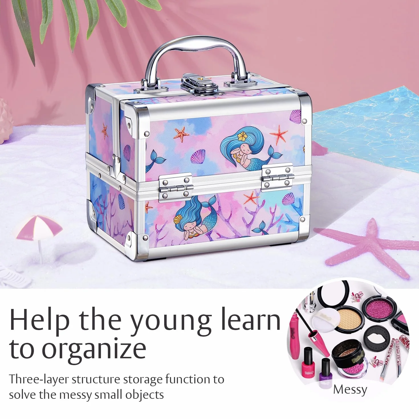 Mallette Maquillage avec Miroir Vanity Coffret Rangement Cosmétique Valise Voyage Fille Sirène