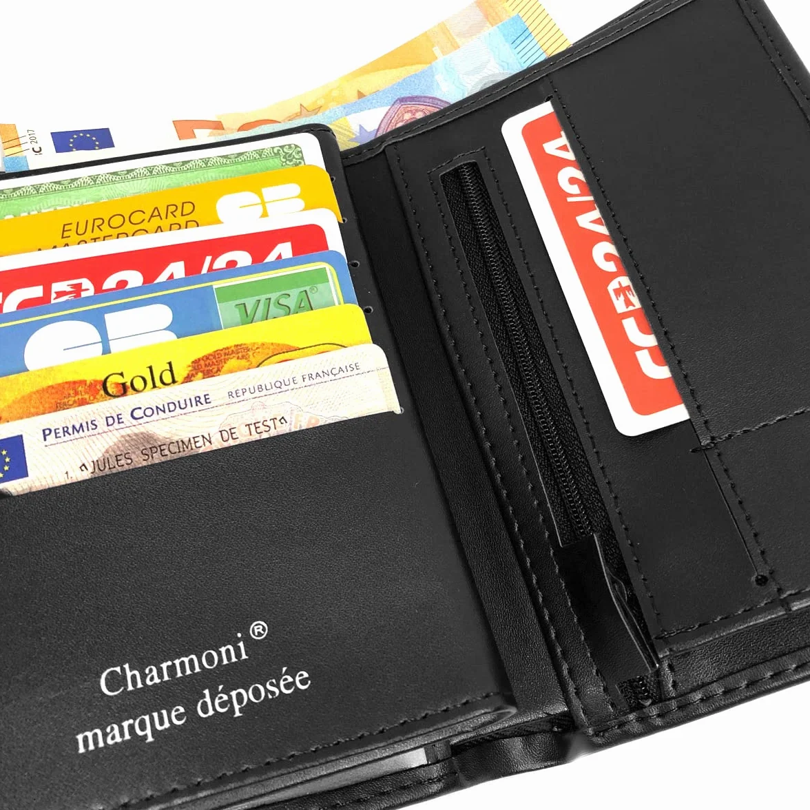 Charmoni Grande Portefeuille Homme Cuir synthétique Noir 11x15 cm