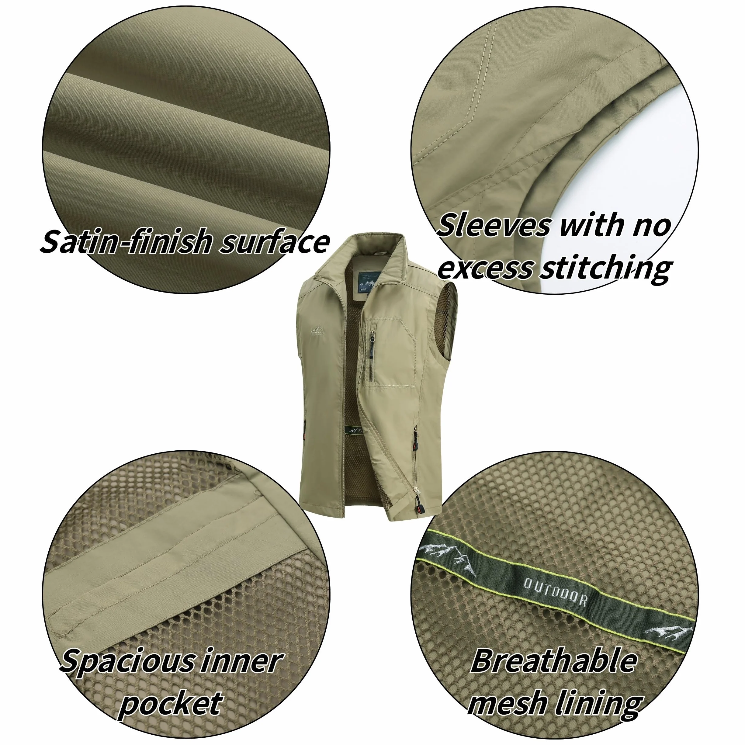 Gilet de pêche homme multi-poches sans manches veste plein air légère respirante voyage